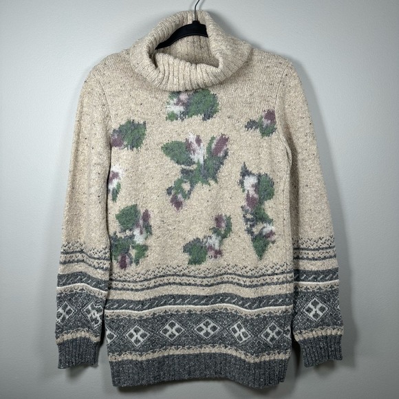 Stile‎ Benetton Cowl Neck Sweater Floral Print Knitwear Warm Cozy Size M - Picture 1 of 7